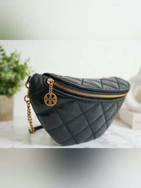Tory Burch Black Quilted Leather Crossbody with Gold Hardware